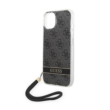 Guess 4G Print Cord - pouzdro se šňůrkou na iPhone 14 Plus (černé)