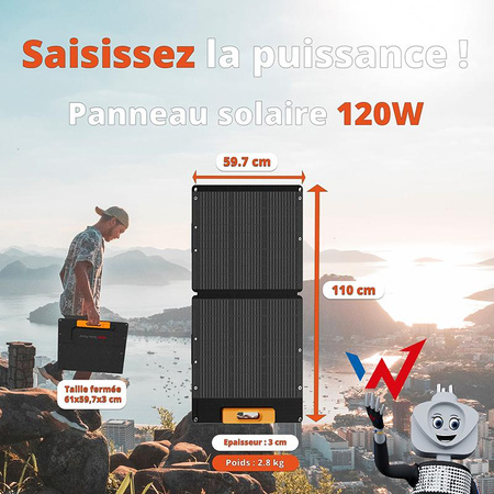 Wonder Ws120 - 120W solární panel s výstupem USB-C PD 30W a USB-A QC 18W (černý)