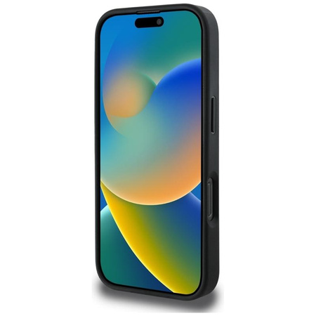 Guess Grained Hot Stamp Peony Triangle Logo MagSafe - Etui do iPhone 16 Pro (czarny)