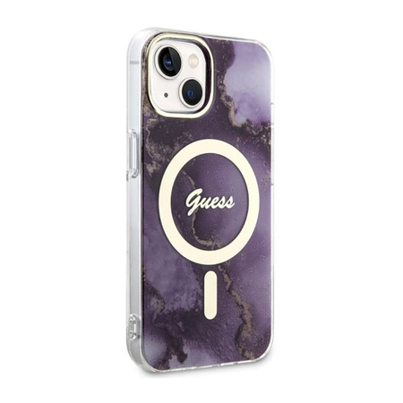 Guess Golden Marble MagSafe - iPhone 14 Case (Purple)