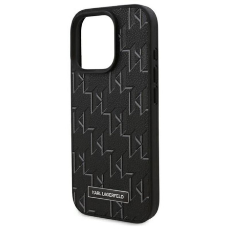 Karl Lagerfeld Kožené pouzdro MagSafe s kovovým logem Monogram - iPhone 16 Pro (černé)