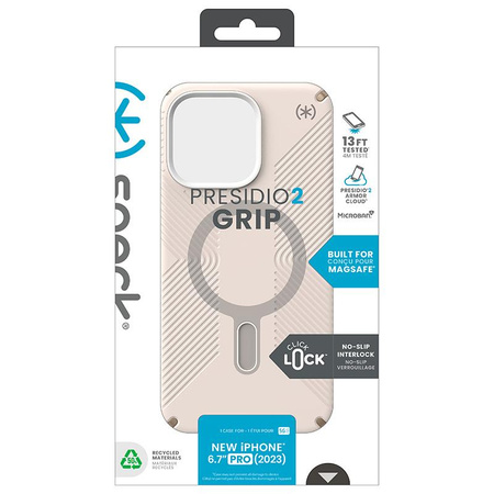 Speck Presidio2 Grip ClickLock & Magsafe - Coque pour iPhone 15 Pro Max (Bleached Bone / Heirloom Gold / Hazel Brown)