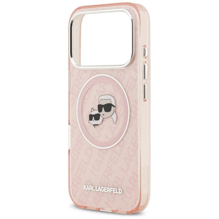 Karl Lagerfeld IML Glitter Karl & Choupette Heads Logo MagSafe - Hülle für iPhone 17 Pro Max (rosa)