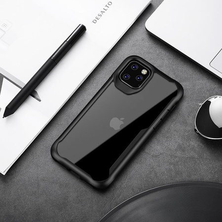 Crong Hybrid Clear Cover - Zestaw etui iPhone 11 Pro (czarny) + szkło hybrydowe 9H