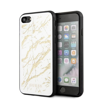 Guess Marble Glass Gold Glitter - Coque iPhone SE 2020 / 8 / 7 (Blanc)