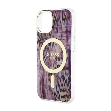 Guess Leopard MagSafe - pouzdro pro iPhone 14 (růžové)