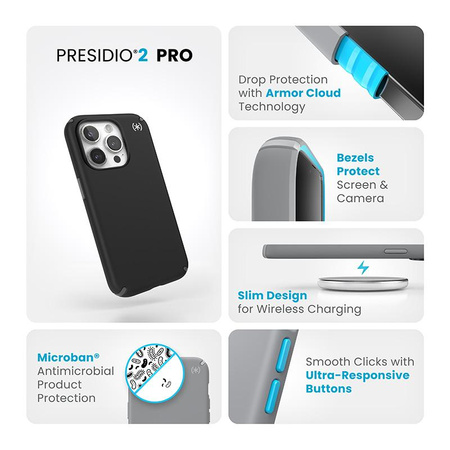 Speck Presidio2 Pro - Custodia per iPhone 15 Pro (Nero / Grigio Ardesia / Bianco)