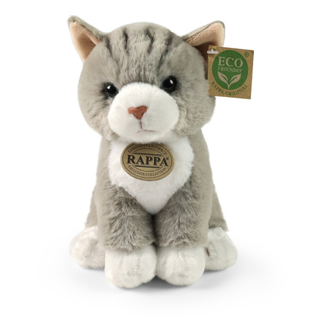 Rappa - Plyšový realistický maskot šedá kočka sedící 23 cm Ekologická měkká kolekce