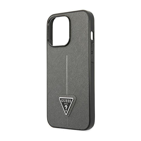 Guess Saffiano Triangle Logo Case - Hülle für iPhone 14 Pro (Silber)