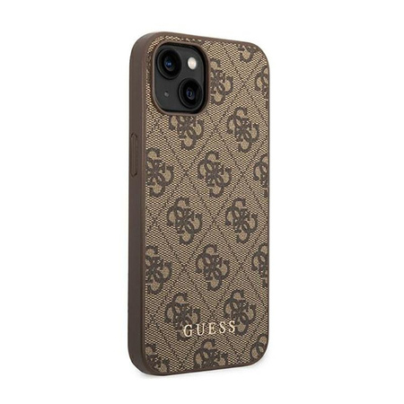 Guess 4G Metal Gold Logo - pouzdro pro iPhone 14 Plus (hnědé)