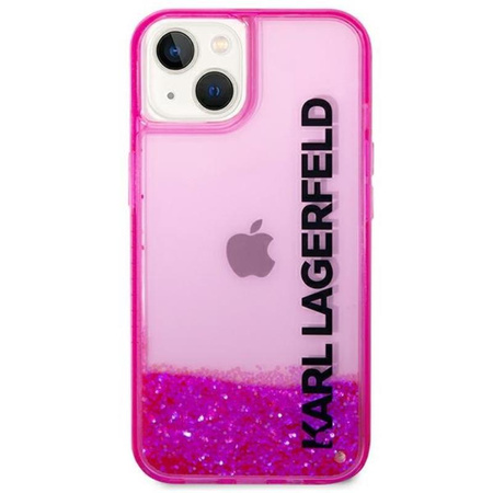 Karl Lagerfeld Liquid Glitter Translucent Elongated Logo Case - pouzdro pro iPhone 14 Plus (růžové)