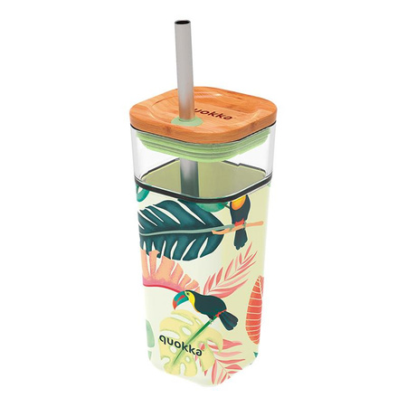 KUBEK SZKLANY ZE SŁOMKĄ BPA FREE, z Pokrywką, na Napoje, z Rurką, 540ml