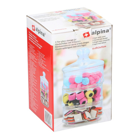 Alpina - Contenitore/barattolo in vetro per dolciumi, 3 livelli, 12x23 cm