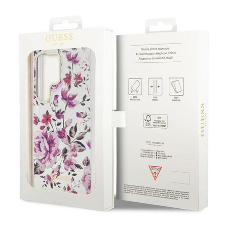 Guess Flower Collection - Etui Samsung Galaxy S23 Ultra (blanc)