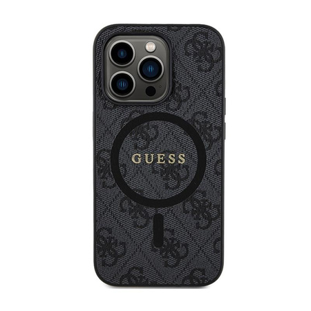 Guess 4G Collection Cuir Logo Métal MagSafe - Étui pour iPhone 13 Pro (noir)