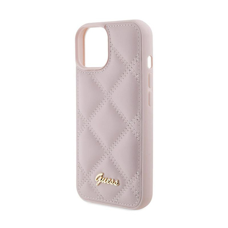 Guess Quilted Metal Logo - pouzdro pro iPhone 15 (růžové)