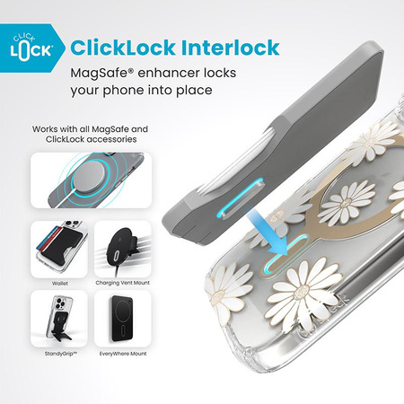 Speck Presidio Lux ClickLock & MagSafe - iPhone 16 Pro Case (Sunshine Daisies / Clear / Gold)