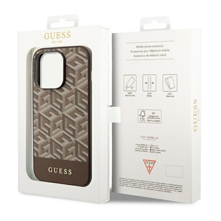 Pouzdro Guess GCube Stripes MagSafe - iPhone 14 Pro (hnědé)