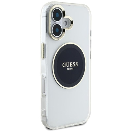 Guess IML Metal Colored Circle Classic Logo MagSafe - Pouzdro pro iPhone 16 (černá)