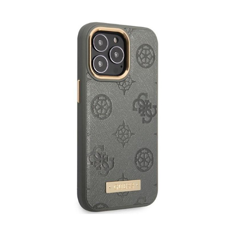 Guess Peony Logo Plate MagSafe - Hülle für iPhone 13 Pro Max (Grau)