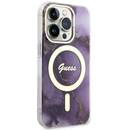 Guess Golden Marble MagSafe - iPhone 14 Pro Max Case (Purple)