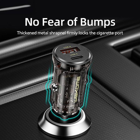 WEKOME WP-C41 Vanguard Series - USB-C & USB-A Fast Charging 30W Car Charger (Black / Transparent)