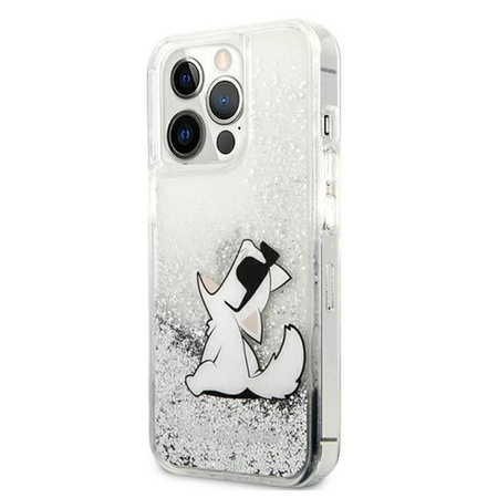 Karl Lagerfeld Liquid Glitter Choupette Fun - pouzdro pro iPhone 13 Pro (stříbrné)