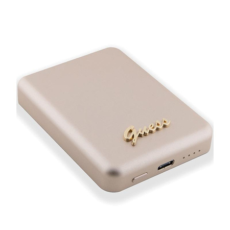 Guess Metal Script Logo MagSafe - Power Bank indukcyjny 5000 mAh 15W MagSafe (złoty)