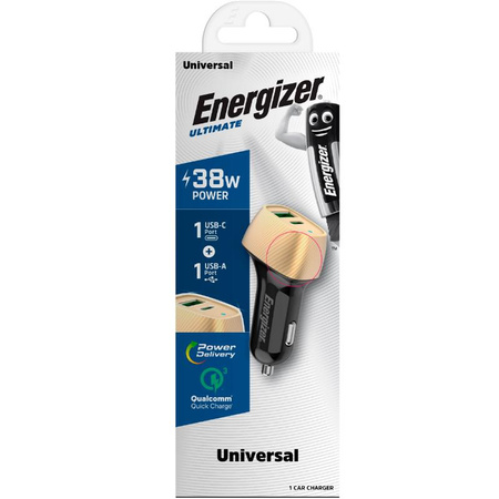 Energizer Ultimate - USB-C & USB-A 38W PD + QC3.0 car charger (Gold / Black)