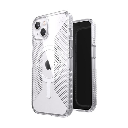 Speck Presidio Perfect-Clear avec Grips + MagSafe - Coque pour iPhone 13 avec revêtement MICROBAN (transparent)