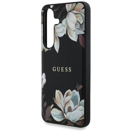 Guess Grained Printed Flower Pattern MagSafe - Hülle für Samsung Galaxy S25 (schwarz)