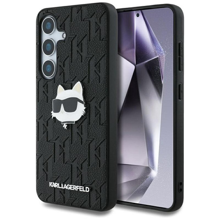 Karl Lagerfeld Leder Monogramm Pin Logo Choupette Kopf - Samsung Galaxy S25 Fall (schwarz)