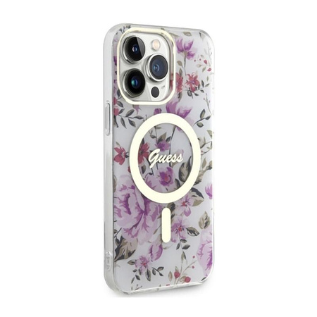 Guess Flower MagSafe - Schutzhülle für iPhone 14 Pro (Transparent)