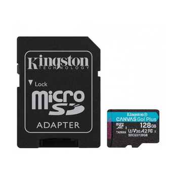 Paměťová karta Kingston Canvas Go Plus microSDXC - 128 GB A2 Class 10 UHS-I U3 V30 170/90 MB/s s adaptérem