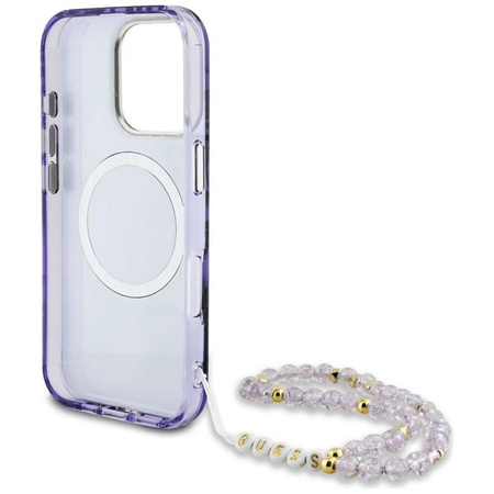 Guess Palm Trees Triangle Pearl Strap MagSafe - Case for iPhone 16 Pro (purple)
