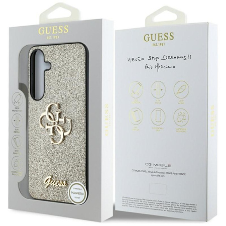 Guess Fixed Glitter Big 4G Metal Logo - étui pour Samsung Galaxy S25+ (Gold)