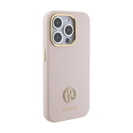 Guess Silikon Logo Strass 4G - iPhone 15 Pro Tasche (rosa)