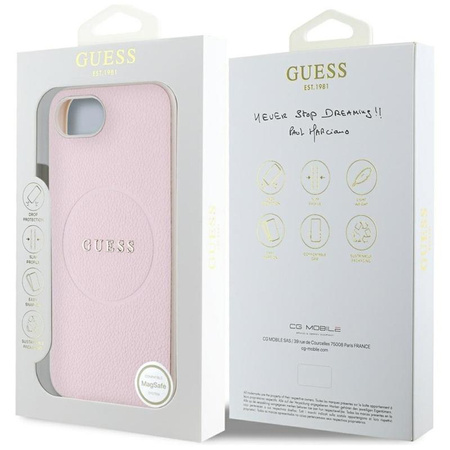 Guess Grained Ring MagSafe - pouzdro pro iPhone 16e (růžové)