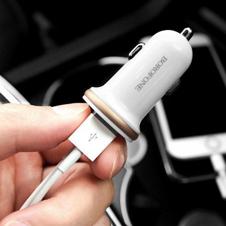 Borofone - Chargeur de voiture USB 2x, blanc