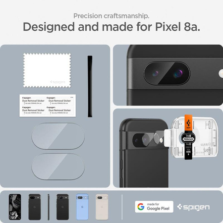 Spigen Optik.TR EZ Fit Kamera-Objektivschutz 2er-Pack - Objektivschutzglas für Google Pixel 8A (2 Stück) (Schwarz)