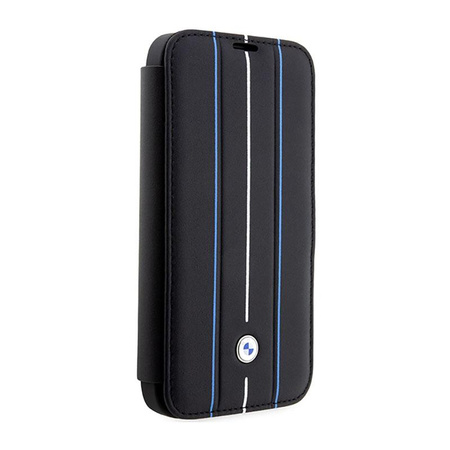 BMW Booktype Leather Stamp Blue Lines - iPhone 14 Pro Max Case (black)