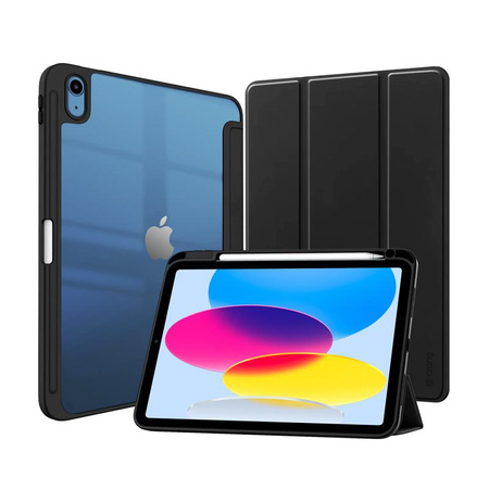 Crong PrimeFolio - Étui pour iPad 11" (2025) / iPad 10.9" (2022) avec support et Apple Pencil holder (noir/transparent)