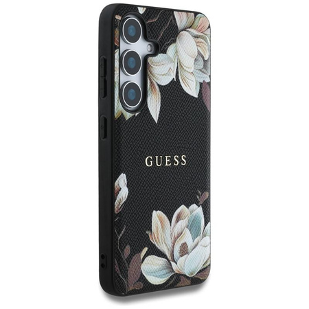Guess Grained Printed Flower Pattern MagSafe - pouzdro pro Samsung Galaxy S25 (černé)