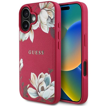 Guess szemcsés nyomtatott virágmintás MagSafe - tok iPhone 16-hoz (fukszia)