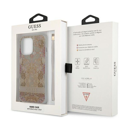 Guess Flower Cord - Etui ze smyczką iPhone 13 Pro (Gold)