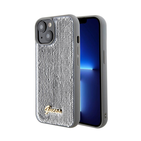 Guess Sequin Script Metal - pouzdro pro iPhone 15 (stříbrné)
