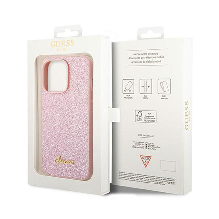 Guess Glitter Flakes Metal Logo Case – Etui iPhone 14 Pro (różowy)