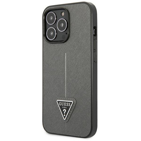 Guess Saffiano Triangle Logo Case - kryt pro iPhone 13 Pro Max (stříbrný)