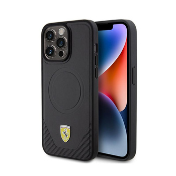 Étui Ferrari Carbon Metal Logo MagSafe - iPhone 15 Pro Max (noir)