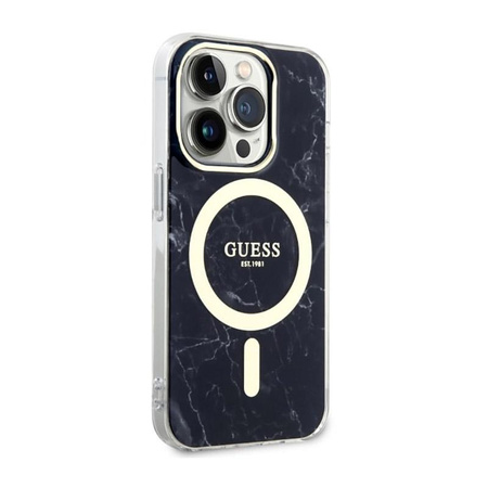 Guess Marble MagSafe - Schutzhülle für iPhone 14 Pro Max (Schwarz)